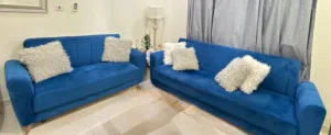 Blue Velvet Sofa Bed Set