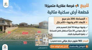 قطعة ارض 200 متر (10×20) مع وجود فضله 0.35 متر