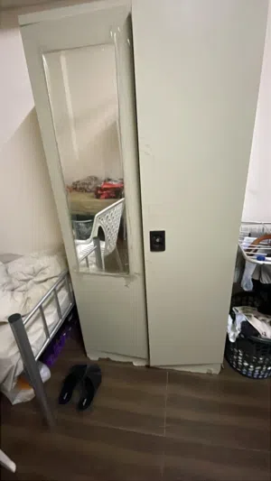 Iron bed, iron cupboard