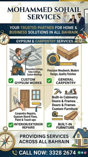 Custom Gypsum Ceiling, Partition & Carpentry Services Bahrain – Home & Office