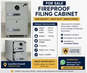 For Sale – Heavy Duty Fireproof Filing Cabinet