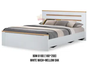 سرير نوم كينج مودرن BDM 8180 - لون أبيض مع خشب السنديان - مقاس 180×200 سم