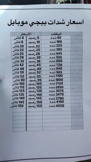 اسعار شحن ببجي موبايل