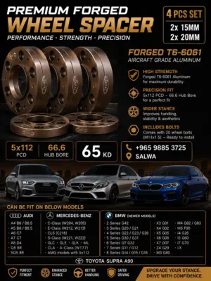 PREMIUM FORGED WHEEL SPACER SET. 5×112 PCD 66.6 mm Hub Bore