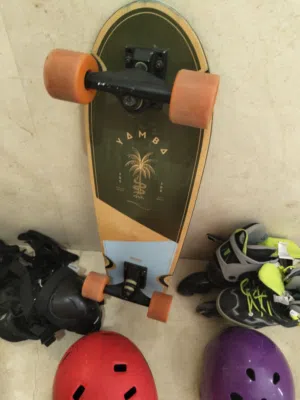 Bike set with protective gear and skateboard