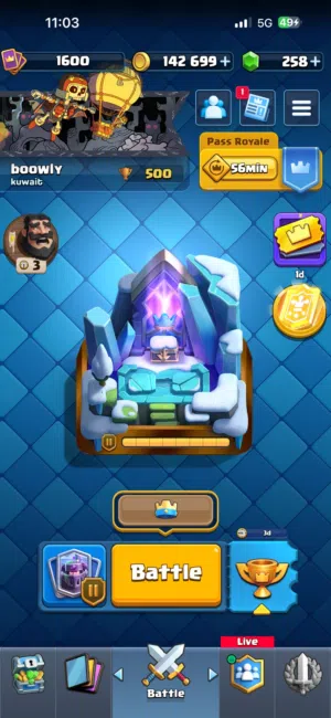 للبيع حساب Clash Royale قوي (14000 )ماكس + كأس + 1230 الماس + إيموجيات وبانرات وايد)