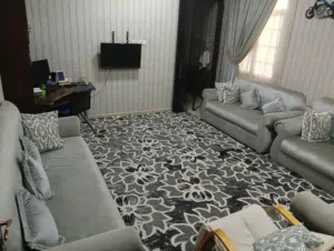 كراسي مجلس والصاله فضيات وخضرات مع الزوالي والستائر