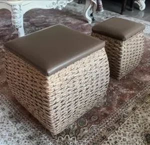 Handwoven ottomans with storage