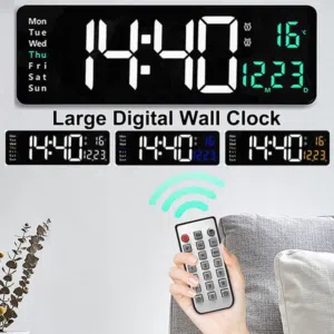 ساعات رقمية اليكترونية جداري مع ريموت كونترول // ساعة حائط رقمية بشاشة LED كبيرة، بتصميم عصري مقاس ع