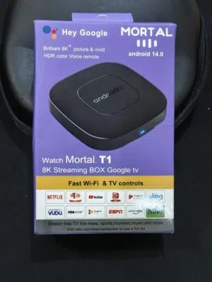 تيفي بوكس Mortal T1 8K مشغل وسائط ذكي يعمل بنظام التشغيل أندرويد 14.0 (Android TV OS).