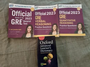 GRE Practice Test books and Oxford Dictionary