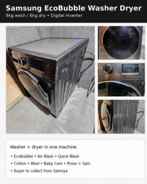 Samsung EcoBubble front-load washer dryer.