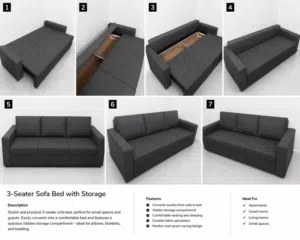 3-Seater Sofa Bed with Storage -
