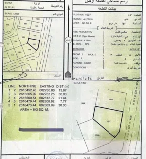 للبيع  أرض سكنية في بركاء_الفليج بمساحة مميزه 643متر في موقع مميز وقريب كل الخدمات فرصه مميزه