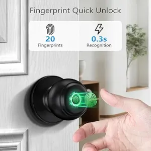قفل باب بصمة الكتروني وتطبيق موبايل K10 Smart Fingerprint Door Knob - Nickel Finish