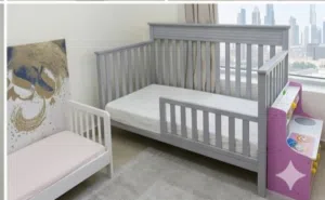 سرير أطفال اولاد  مهدرمادي قابل للتحول 4في1 baby cribs pink baby bedding  with mattress  مع المرتبة