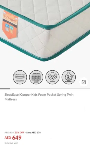 SleepEase iStar Kids Foam Bonnell Spring Twin Mattress - 120x200x22 cm incl. Matress protector