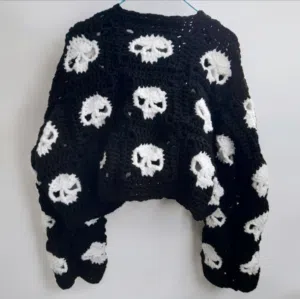 Handmade Crochet Skull Cardigan Black Adult Size Small Medium Chunky Warm