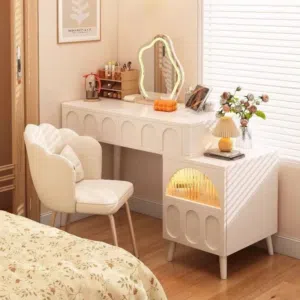 بيرو تواليت قابل للتمدد مع مرآة LED مضيئة مصنوع من خشب MDF عالي الجودة والمتانة