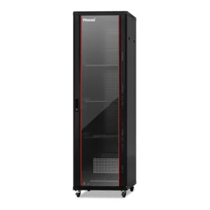 FINOSEL, Cabinet, 27U FS 4xfans, wheels, FD Glass and Rear Hony Comb Double Doors,600x1000, Black