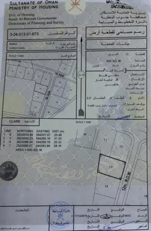 للبيع ارض سكنية بولاية بركاء مزرع الحرادي من المالك مباشر مساحة 600