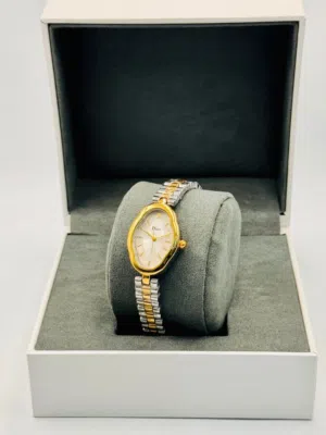 Vintage Christian Dior Two-Tone Wavy Oval Dress Watch - Gold & Silver Ladies' Quartz