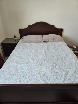 Bed frame with mattress and bedside table - Queen size