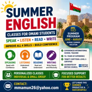 Spoken English & English Skills Classes during Summer for Omani Students
