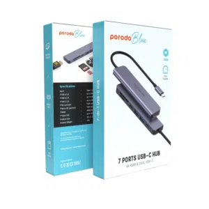 موزع بورودو بلو 7 في 1 HDMI 2XUSB-A 2XUSB-C SD MicroSD شاحن حائط ومحول بورودو بورودو 7 في 1 موزع بو