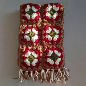 Handmade chunky crochet song scarf brown white dark red and dark red adult size