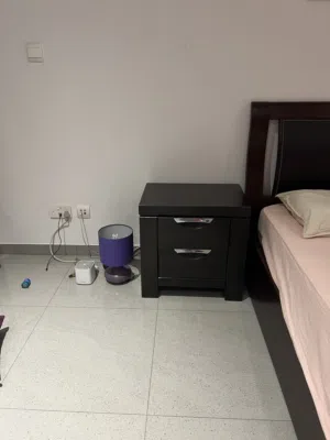 King size bed with hydraulic storage, mattress and 2 bedside tables
