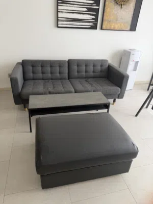 Couch, coffee table and Ottoman