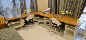 L SHAPED STUDY DESK / WORK STATION + 2 CHAIRS. BASICALLY NEW