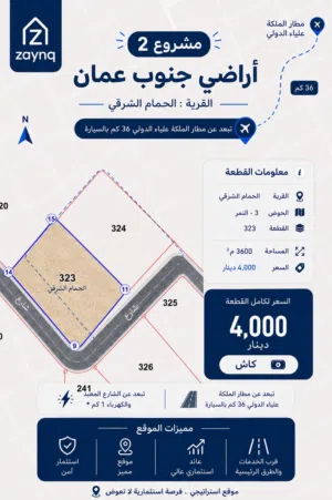 أرض 3.6 دونم  الحمام الشرقي