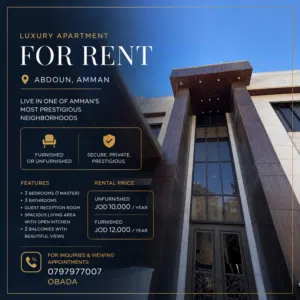 Luxury Apartment for Rent in One of the Most Prestigious Areas in Amman – Abdoun