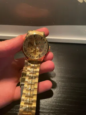 ساعة رجالية أوتوماتيك Skeleton لون ذهبي – تصميم مميز