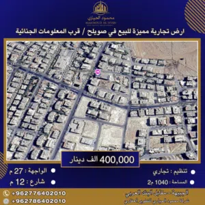 إعلان رقم (6359) أرض تجارية مميزة للبيع في صويلح – قرب المعلومات الجنائية / 1040 م2