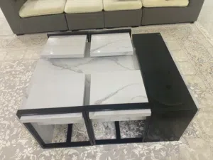 طاولة تقديم كبيرة الحجم بديل الرخام مع زجاج + 4 طاولات.. استخدام فترة بسيطة بحالة ممتازة