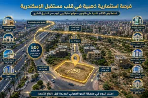 قطعه ارض 250م ناصيه علي شارعين بالطريق الدائري بالاسكندرية