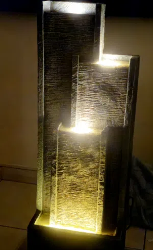 Indoor decorative illuminated water fountain lamp - 3-tier textured panels