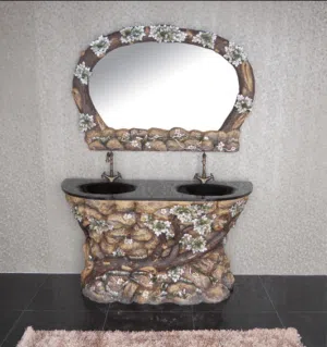 طقم مغسلة حمام فاخر مع مرآة – تصميم تاج محل – بحالة ممتازة