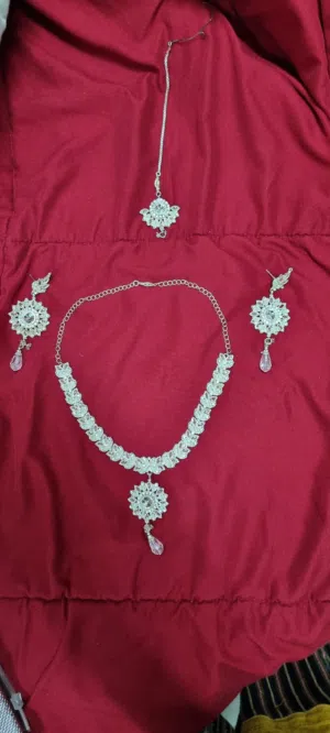 silver coated necklace jewellwry set for sale