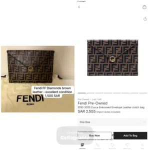Fendi FF Diamonds Envelope Clutch – Brown Leather (Excellent Condition)