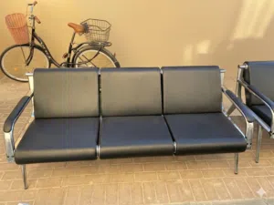 Full Set: Black Leather Office Chairs (1x Three-Seater, 2x Single-Seater)