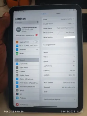 Apple powerful gaming device ipad Mini 6 With Excellent Condition, Ipad Original Charger BOX