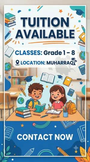 Tuition Classes Available  Grade 1–8  Muharraq
