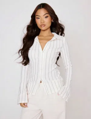 New Musera Stripe Flare Long Sleeves / Size: L / White/ Black