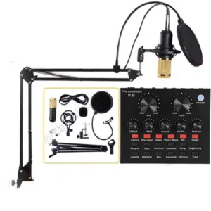 V8 Live Sound Card Kit with Microphone, Sound Card Audio Set Adjustable