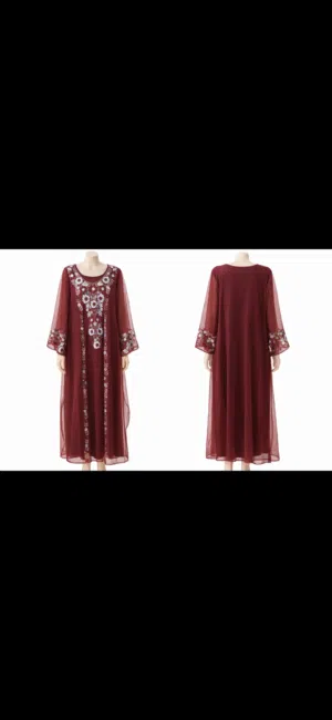 Elegant Burgundy Emirati Thobe with Floral Embroidery