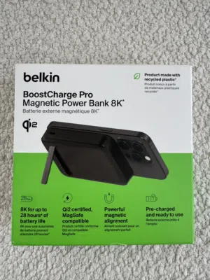 Belkin باور بنك لاسلكي 8000mAh Qi2 سريع 15W – متوافق MagSafe مع حامل  حامل قابل للطي